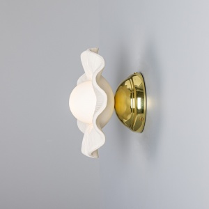 Rivale Wall Light with Wavy Ceramic Shade, Matte White Striped